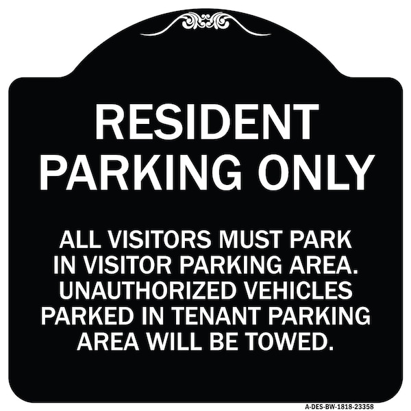Signmission Parking Resident Parking Only Heavy-Gauge Aluminum Architectural Sign, 18" x 18", BW-1818-23358 A-DES-BW-1818-23358 - main